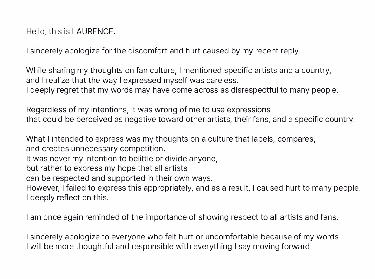 Laurence's Apology on Weverse