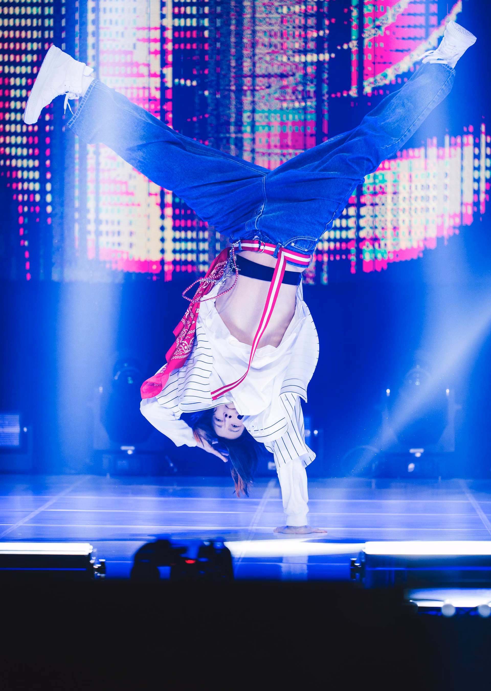 Kang Dong Won executes a complex dance move