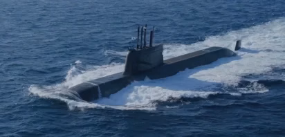 Canadian submarine navigating icy waters