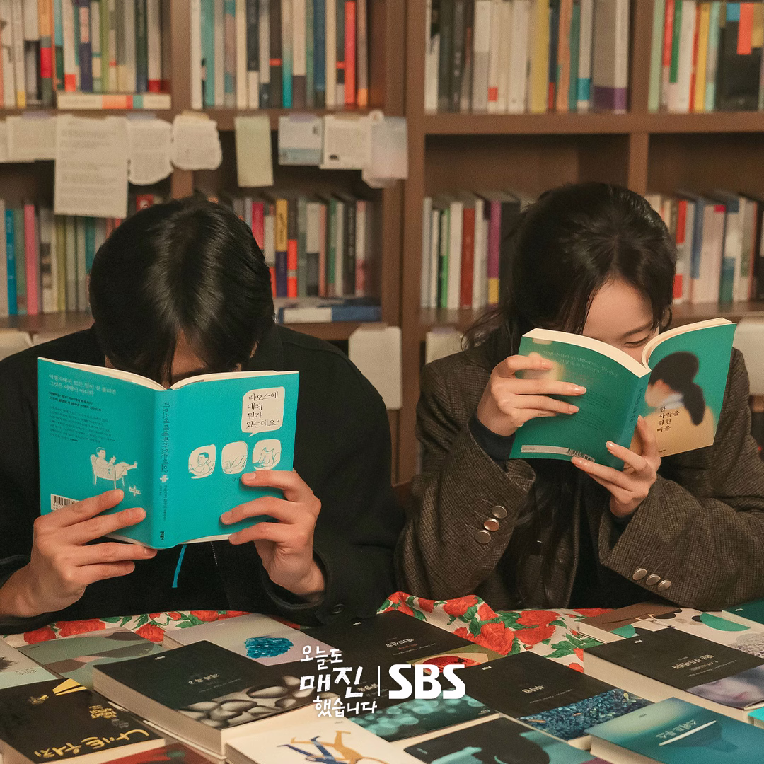 Playful moments in a bookstore