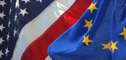 Flags of EU and USA symbolizing international relations