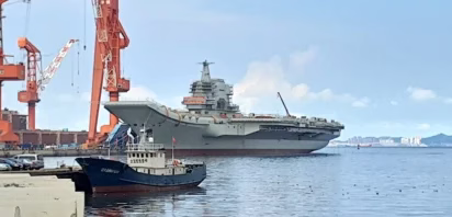 A warship docked at Dalian Port