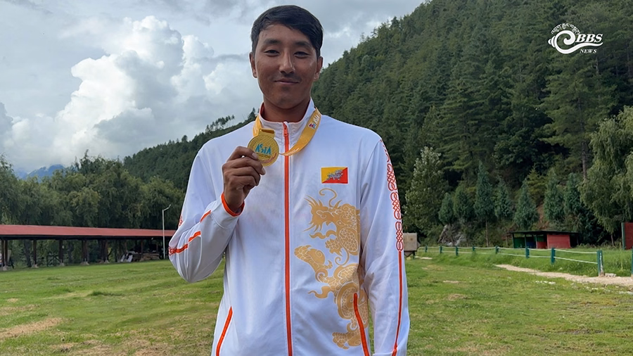 Kinley Tshering competing in recurve archery at international tournament