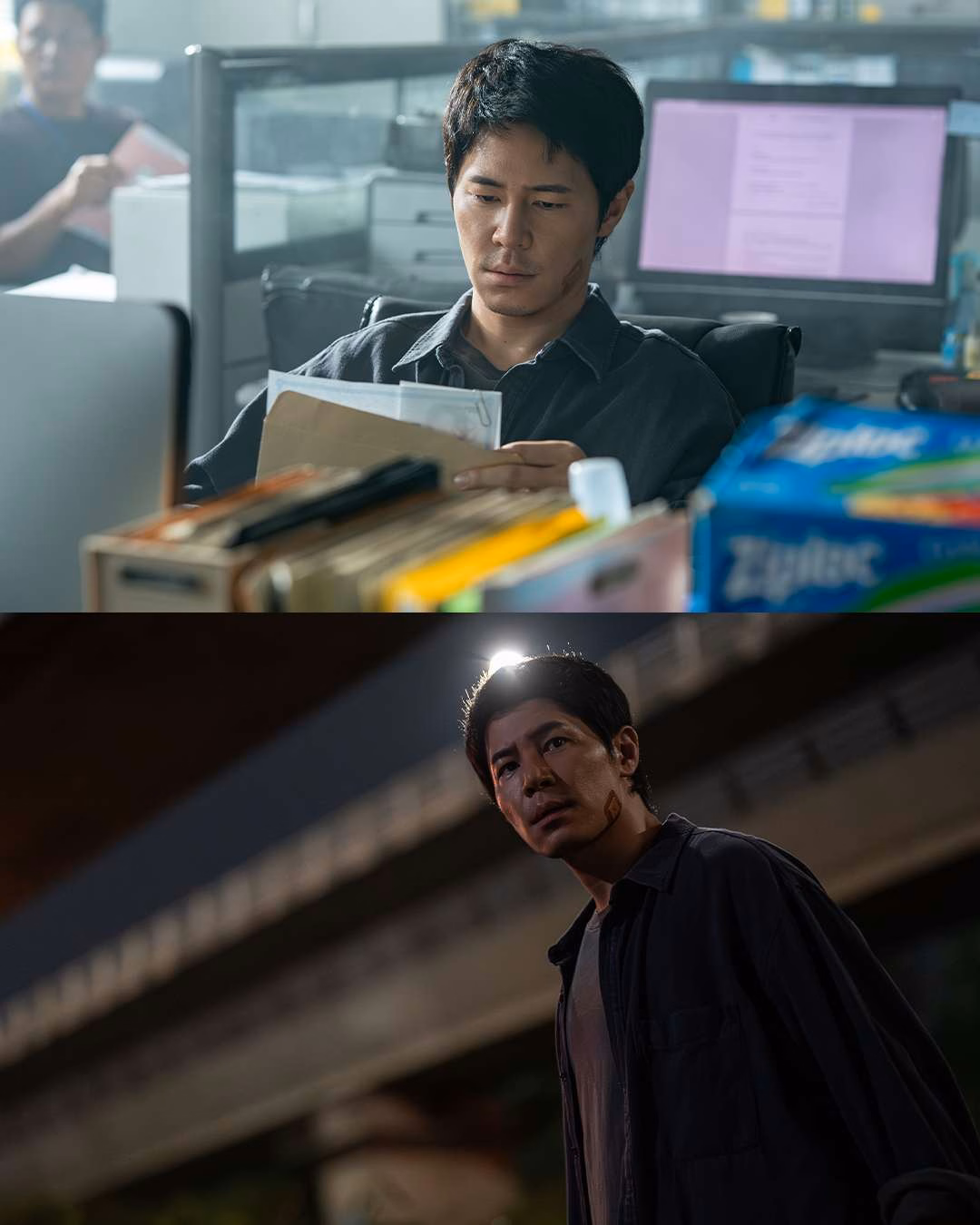 Detective Sun Yong examines crucial evidence in the Mousetrap mystery
