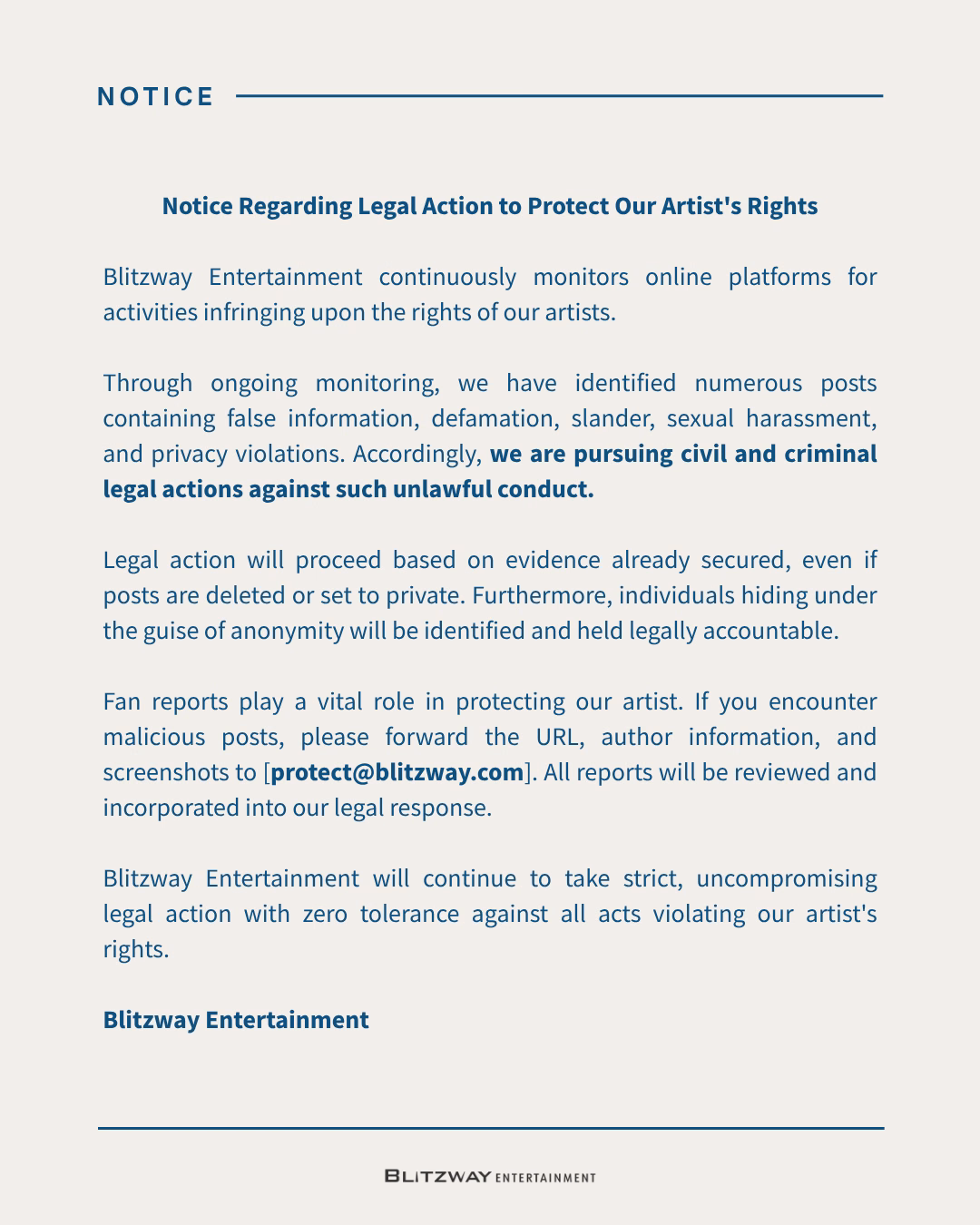 Doh Kyung Soo's agency official notice regarding legal action