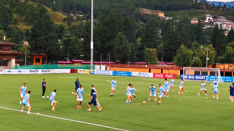 Paro FC training session at Changlimithang Stadium