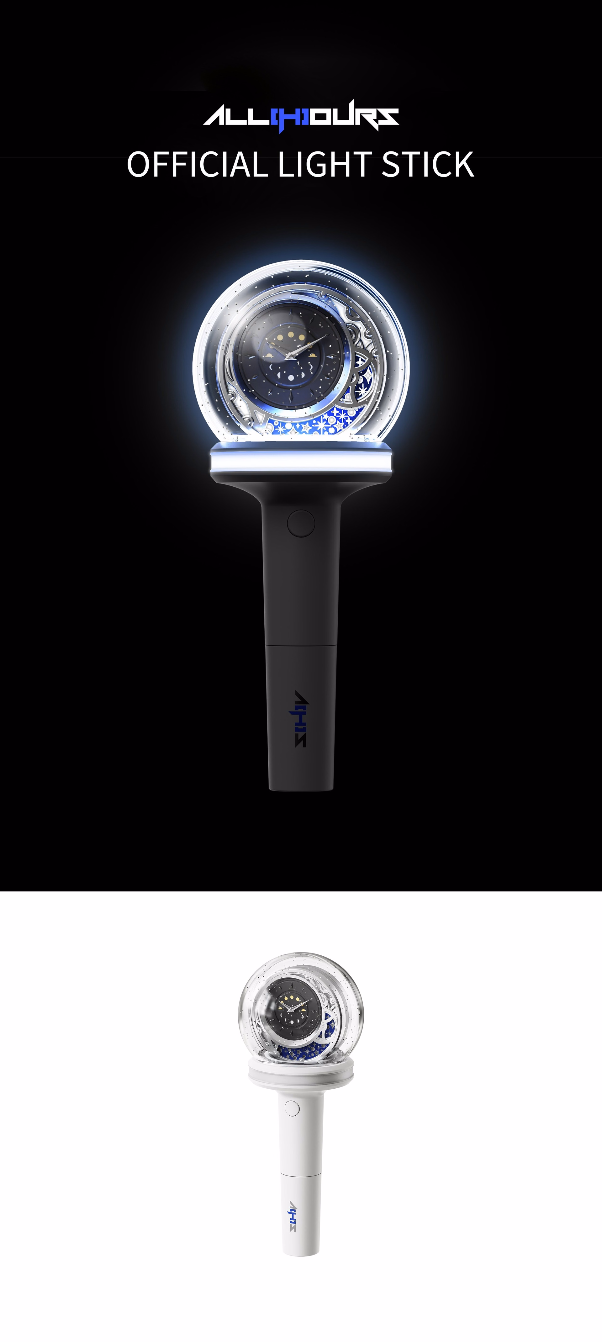 ALL(H)OURS official light stick with starry night design featuring moon and clock motifs