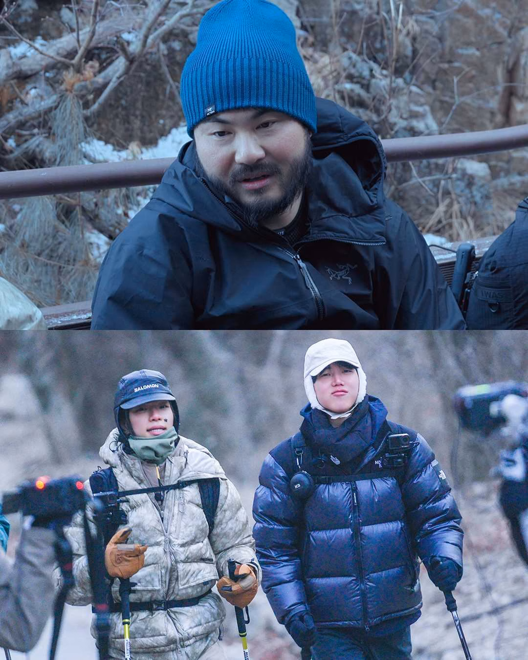 Cast members experiencing challenging mountain terrain during Take A Hike