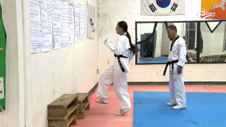Dorjee Yangkee executing advanced kicking technique during training
