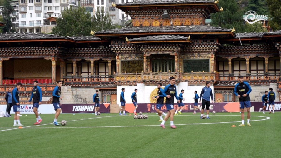 Paro FC players during training session at Changlimithang Stadium