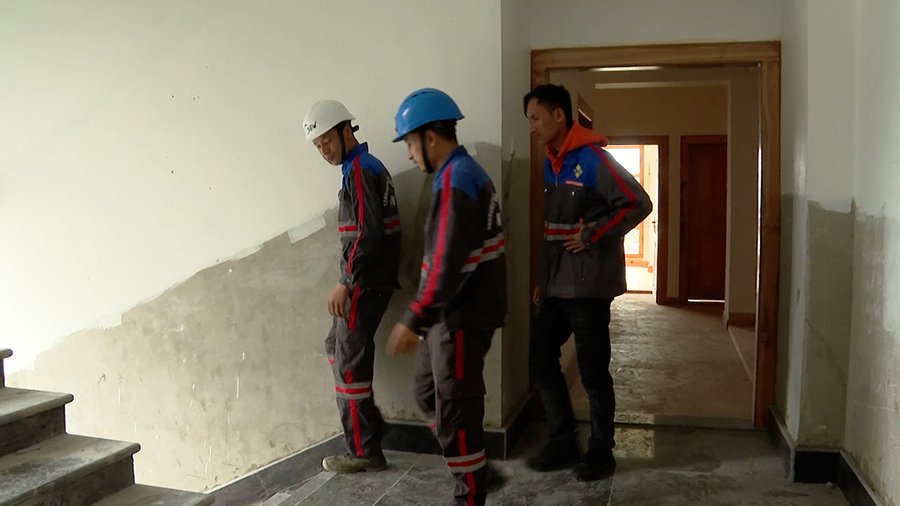 Skilled workers at a construction site